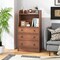 Walnut Engineered Wood Tall Storage Dresser with Shelves and Drawers